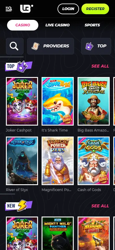 Lunubet Casino mobile browser games screen